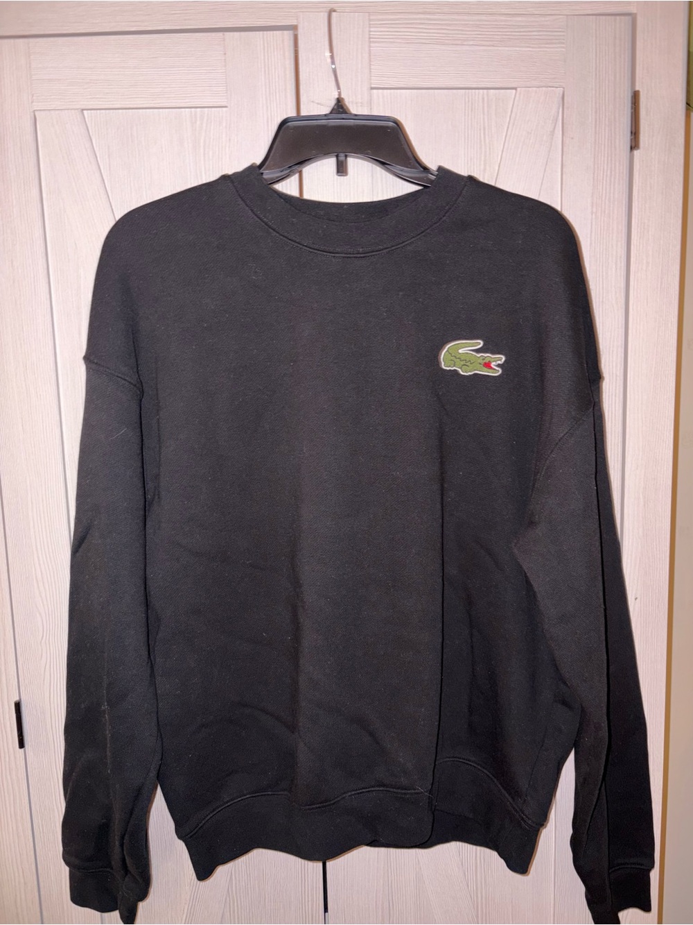 Lacoste Black Crewneck Sweatshirt with Crocodile Patch